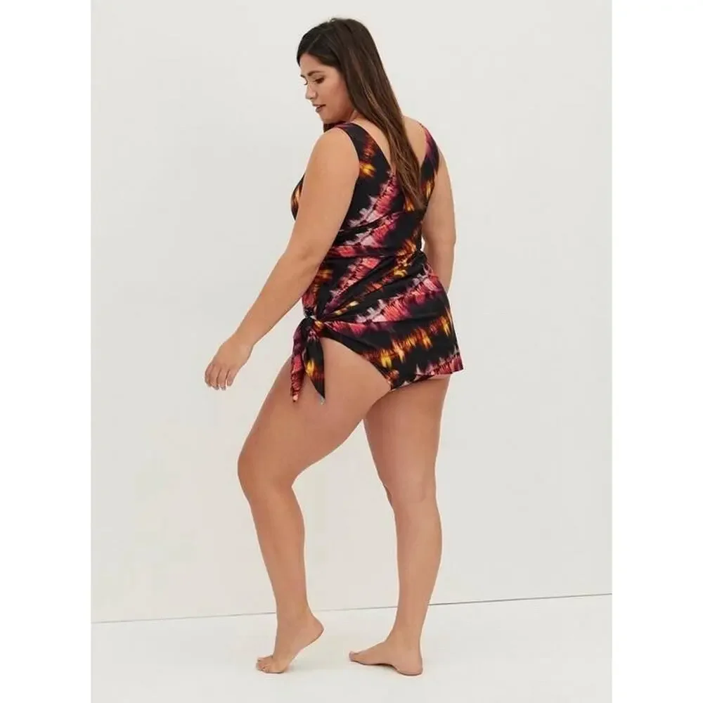 Torrid Size 1 1X 14-16 Wireless Short Asymmetrical Swim Dress with Brief Tie Dye